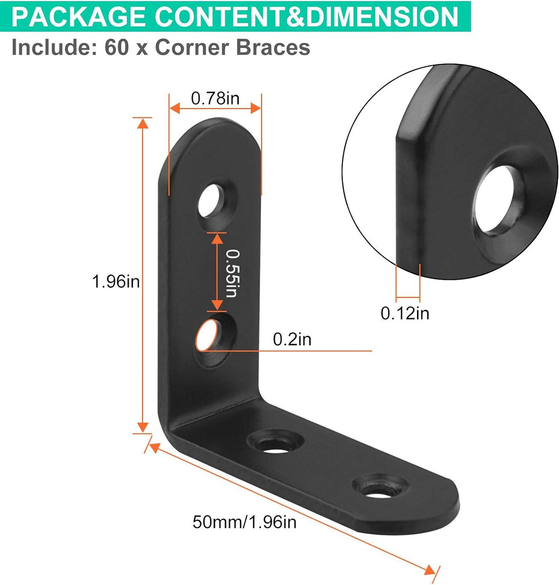 Topeight 60Pcs Black Corner Bracket, brackets of metal for furniture,2 ...